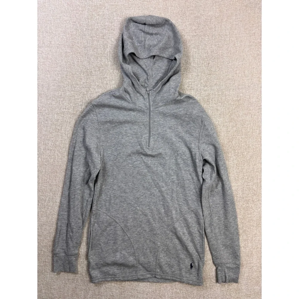 Polo Ralph Lauren Mens Gray Waffle Knit Quarter Zip Loungewear Hoodie Small